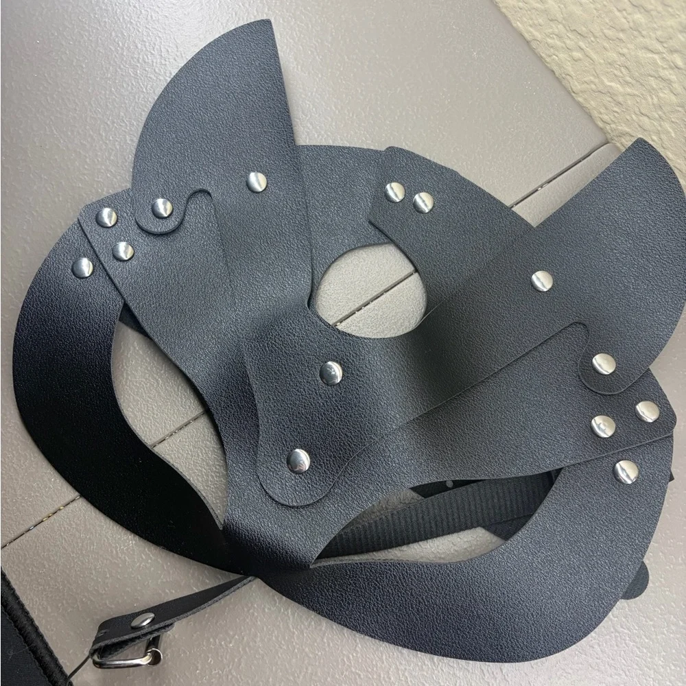 Black Leather Mask with Silver Studs